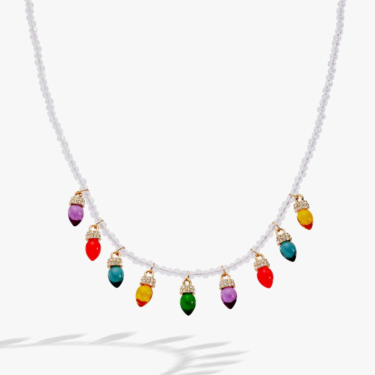 Christmas Light Bulb Necklace by ALEX AND ANI with white bead chain colorful glass bulbs on Tampa Home & Garden Store