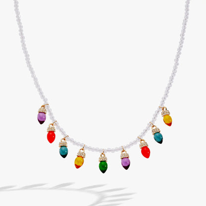 Christmas Light Bulb Necklace by ALEX AND ANI with white bead chain colorful glass bulbs on Tampa Home & Garden Store
