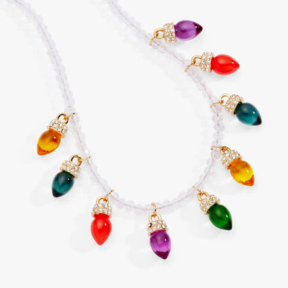 Christmas Light Bulb Necklace by ALEX AND ANI with four bulb charms on a crystal bead chain on Tampa Home & Garden Store