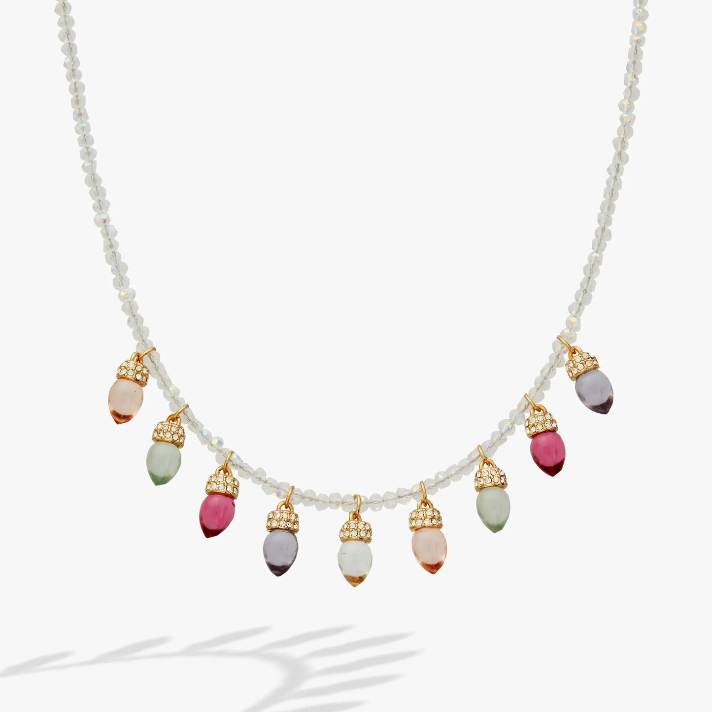 Christmas Muted Light Bulb Necklace by ALEX AND ANI with pastel bulb drops and crystal caps on Tampa Home & Garden Store