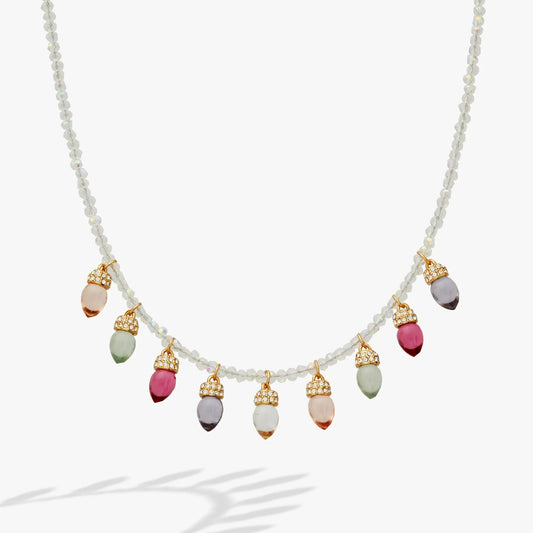 Christmas Muted Light Bulb Necklace by ALEX AND ANI with pastel bulb drops and crystal caps on Tampa Home & Garden Store