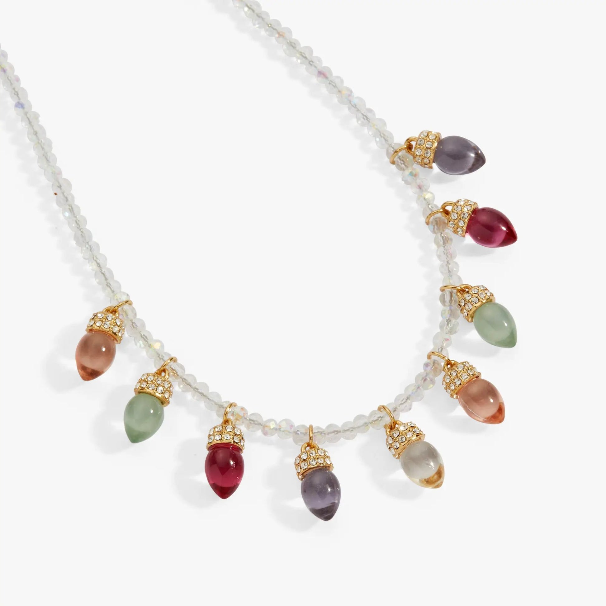 Christmas Muted Light Bulb Necklace by Alex Ani with iridescent beads and teardrop charms on Tampa Home & Garden Store