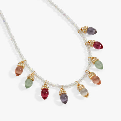 Christmas Muted Light Bulb Necklace by Alex Ani with iridescent beads and teardrop charms on Tampa Home & Garden Store