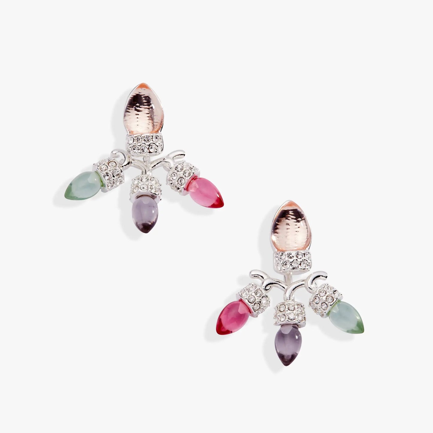 Christmas Muted Light Bulb Jacket Earrings by ALEX AND ANI with crystal caps and pastel beads on Tampa Home & Garden Store