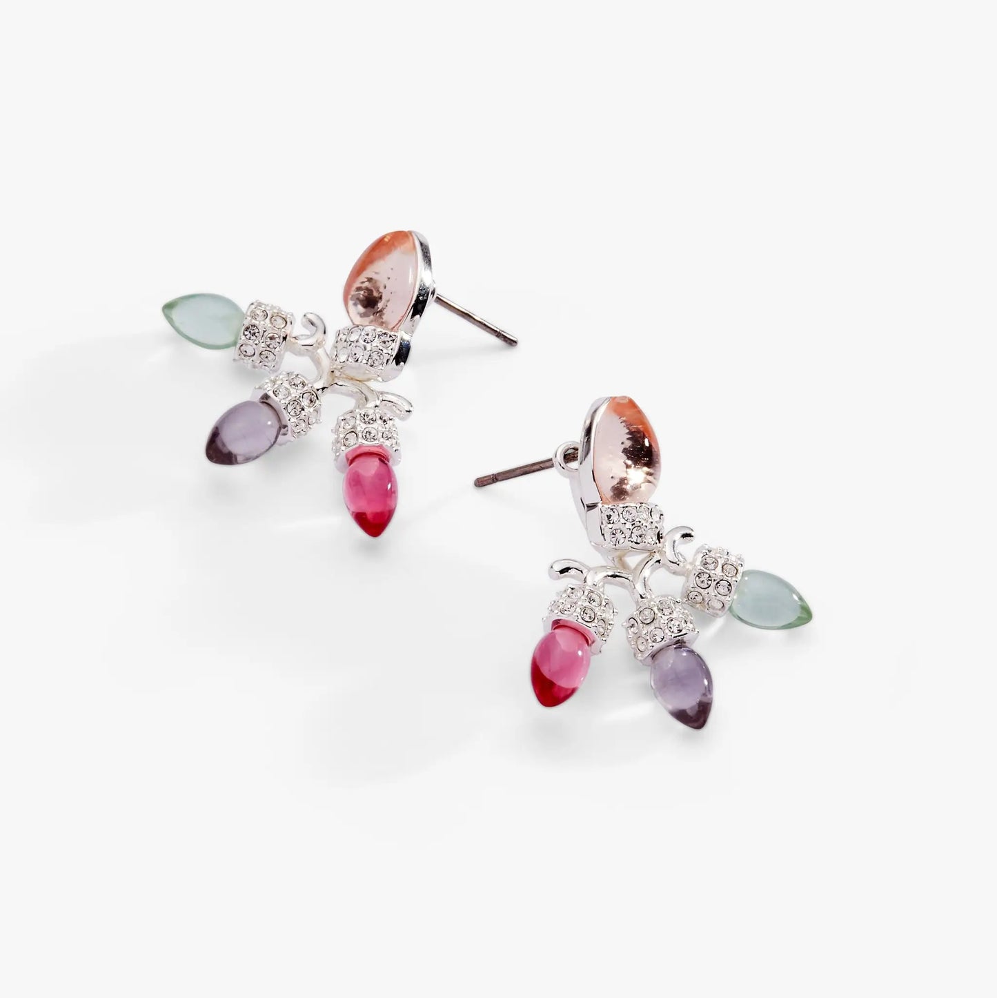 ALEX AND ANI Christmas Muted Light Bulb Jacket Earrings with pastel beads and crystal accents on Tampa Home & Garden Store