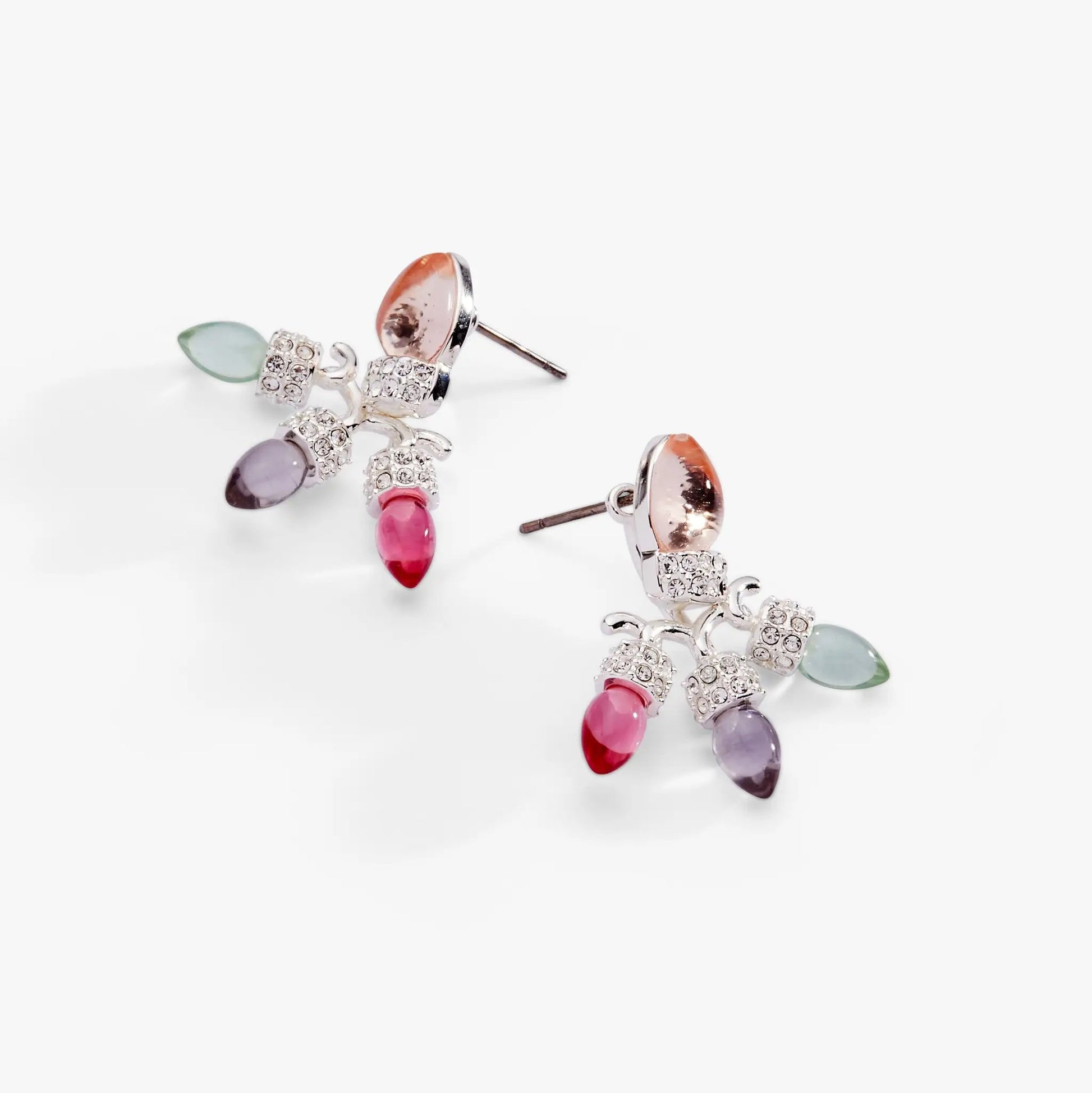 ALEX AND ANI Christmas Muted Light Bulb Jacket Earrings with pastel beads and crystal accents on Tampa Home & Garden Store