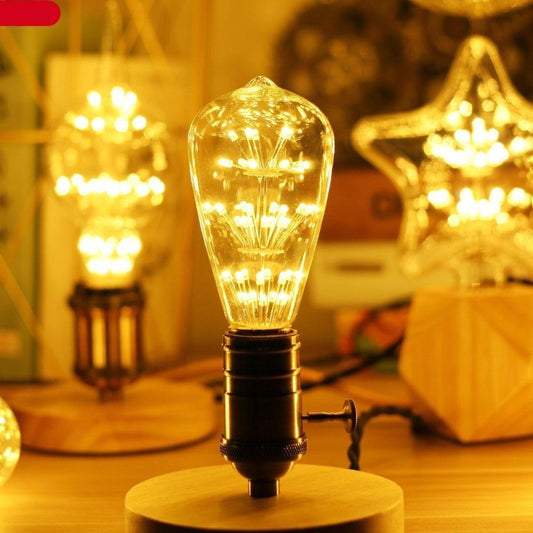 LED Edison bulb lamp with warm amber glow and wooden base decorative night light on Tampa Home & Garden Store