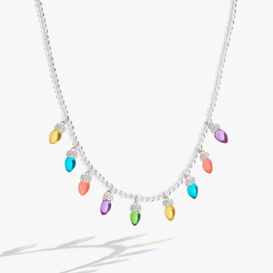 Christmas Light Bulb Necklace by ALEX AND ANI with crystal beads and colorful bulb charms on Tampa Home & Garden Store