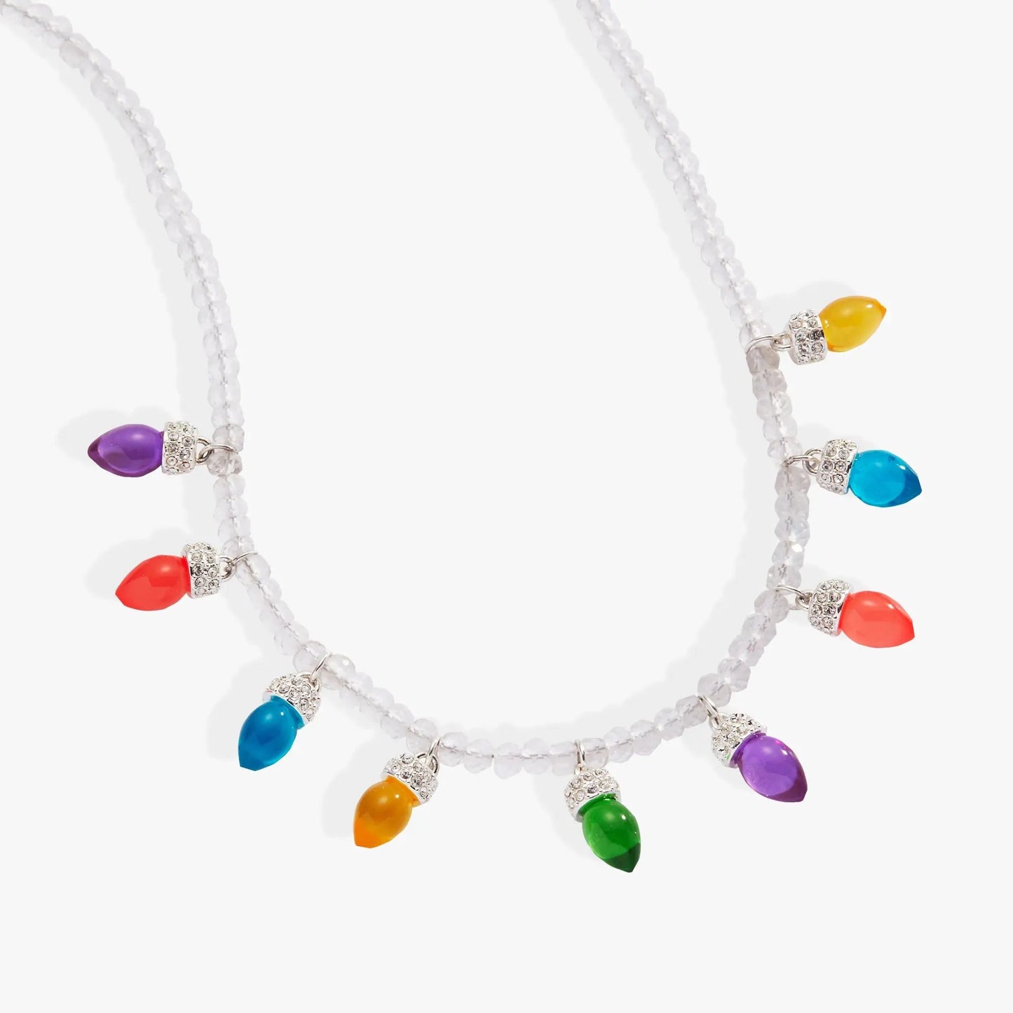 Christmas Light Bulb Necklace from ALEX AND ANI with clear faceted beads colorful bulb charms on Tampa Home & Garden Store
