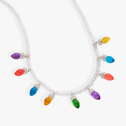 Christmas Light Bulb Necklace from ALEX AND ANI with clear faceted beads colorful bulb charms on Tampa Home & Garden Store