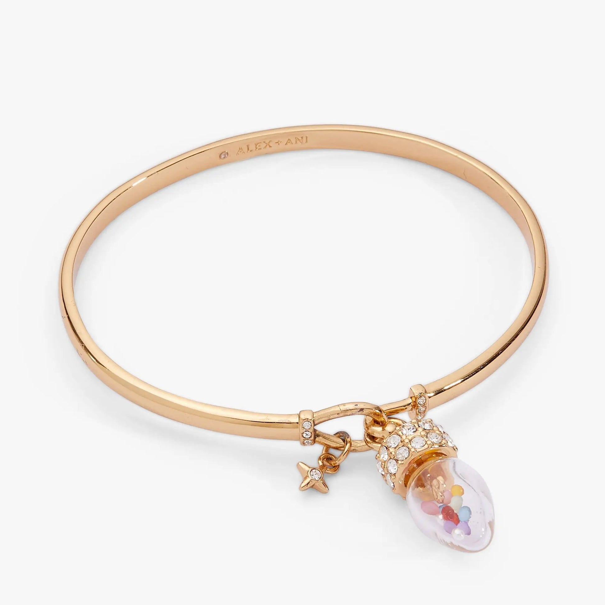 Bracelet ALEX AND ANI rose-gold tension cuff with glass lightbulb charm and crystal star accents on Tampa Home & Garden Store