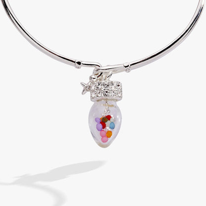 Christmas Light Bulb Shaker Cuff bracelet in silver-tone with bead-filled bulb charm on Tampa Home & Garden Store