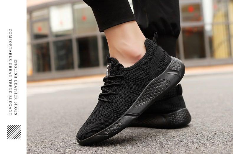 Mesh running sneakers by Stevvex, men's black breathable athletic shoes with non-slip sole on Tampa Home & Garden Store