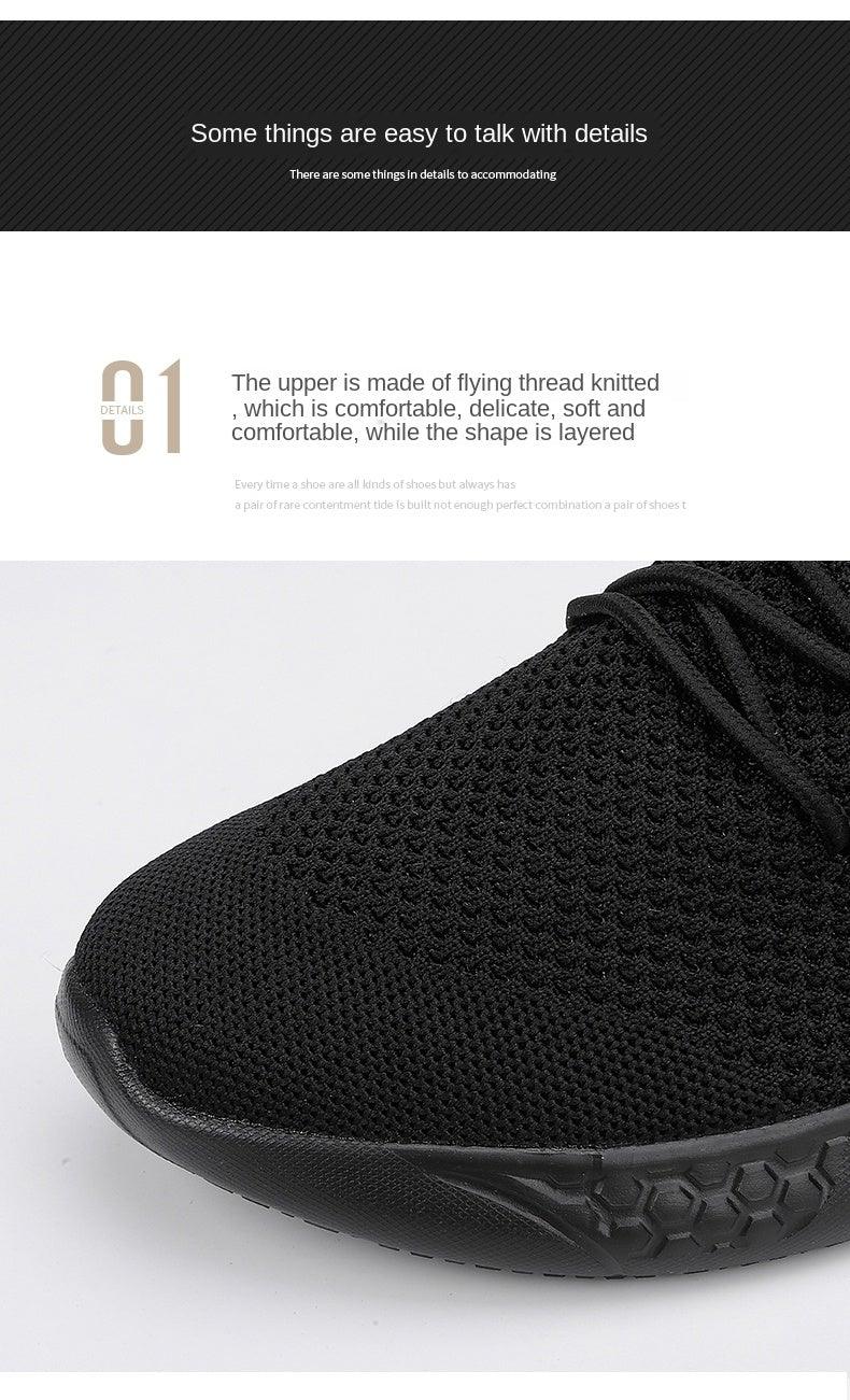 Stevvex black mesh sneakers, breathable knit upper, non-slip outsole on Tampa Home & Garden Store