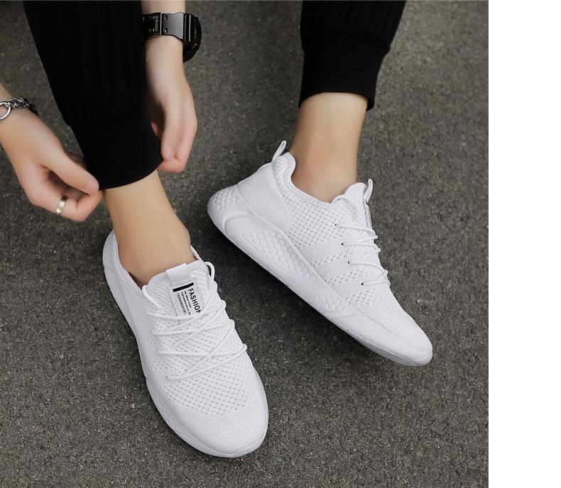 Stevvex men's white mesh running sneakers, breathable knit upper, non-slip sole on Tampa Home & Garden Store