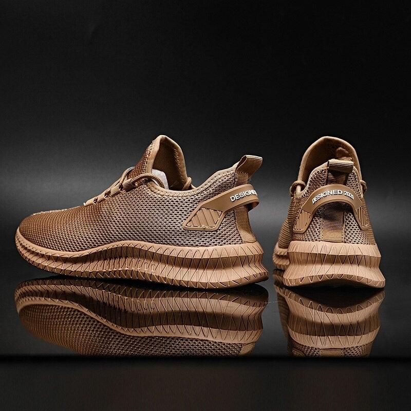 Stevvex men's tan mesh sneakers with breathable upper and rugged outsole on Tampa Home & Garden Store
