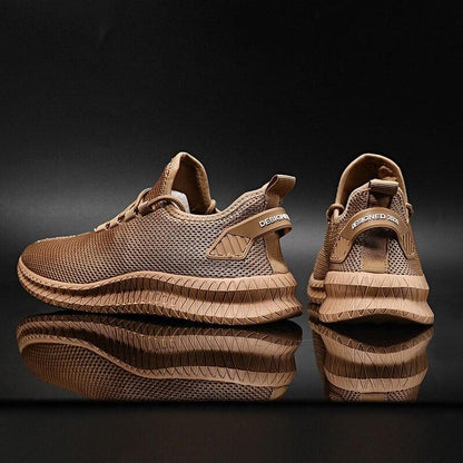 Stevvex men's tan mesh sneakers with breathable upper and rugged outsole on Tampa Home & Garden Store