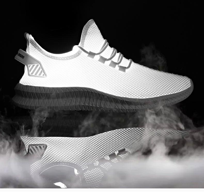 Stevvex men's white mesh running sneaker with breathable upper and rugged black outsole on Tampa Home & Garden Store