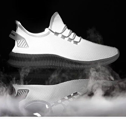 Stevvex men's white mesh running sneaker with breathable upper and rugged black outsole on Tampa Home & Garden Store