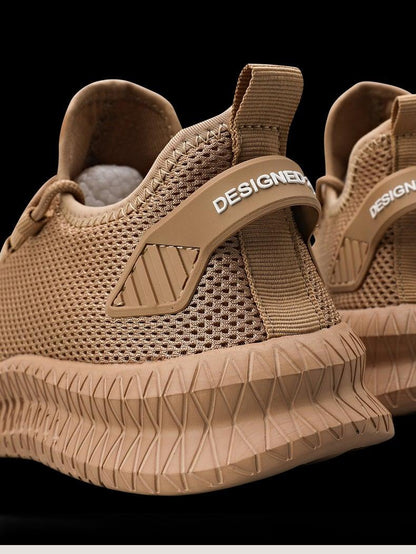 Stevvex men's beige breathable mesh sneakers, strap with DESIGNED text, sole pair on Tampa Home & Garden Store