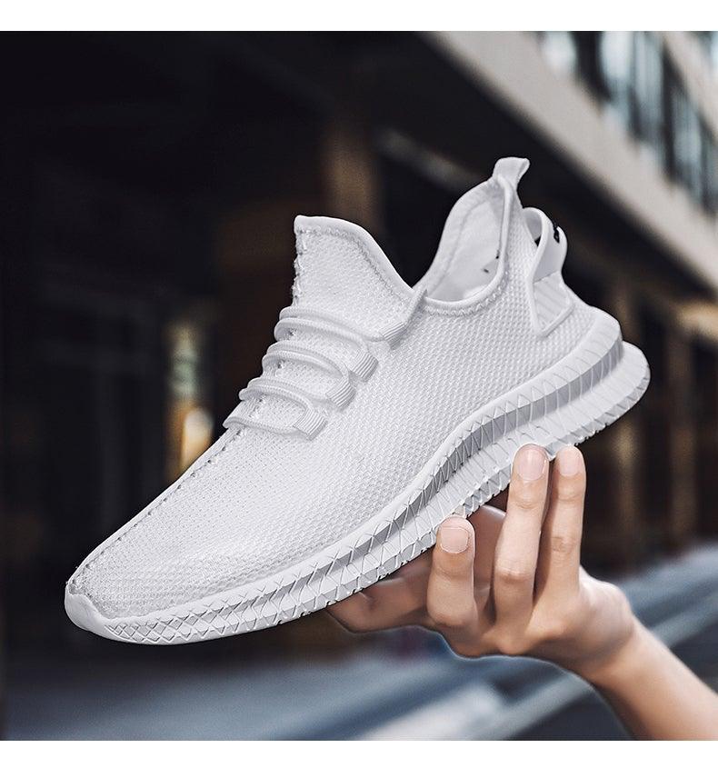 Stevvex white knit sneakers, breathable mesh upper, light running style, non-slip sole on Tampa Home & Garden Store