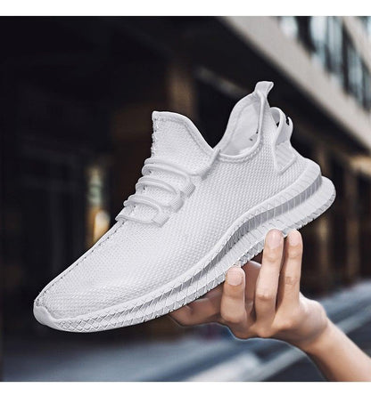 Stevvex white knit sneakers, breathable mesh upper, light running style, non-slip sole on Tampa Home & Garden Store