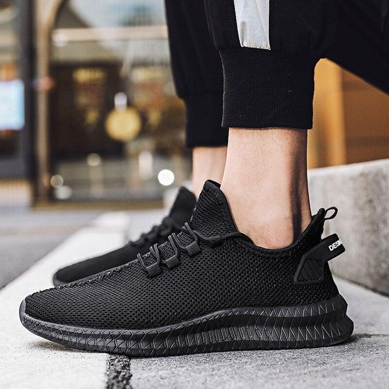 Stevvex men's black mesh running sneakers, breathable lightweight casual sports footwear on Tampa Home & Garden Store
