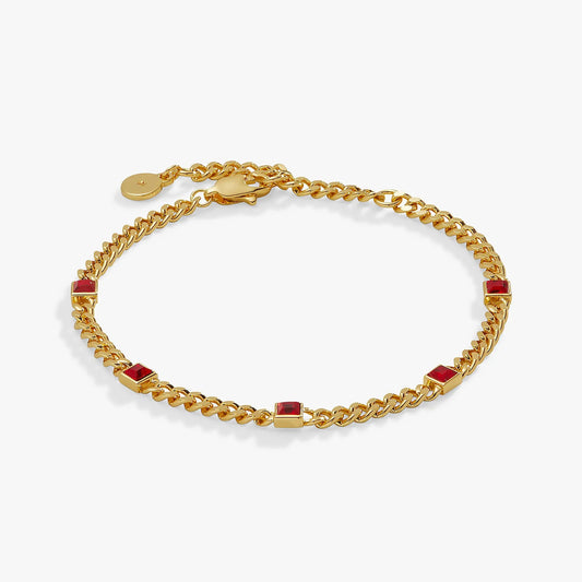 Bracelet Alex and Ani July Birthstone Ruby Curb Chain in gold tone with red stones on Tampa Home & Garden Store