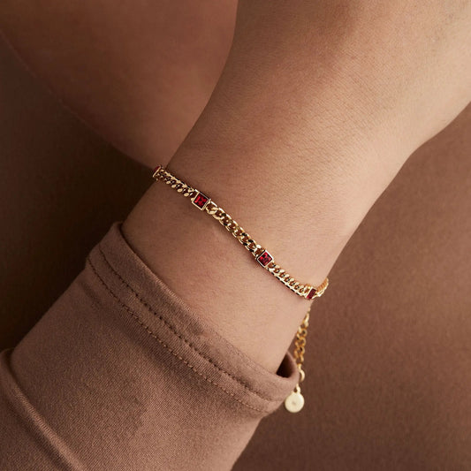 July Birthstone Ruby Curb Chain Bracelet gold-tone with red ruby stones by ALEX AND ANI on Tampa Home & Garden Store