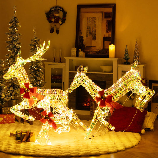 3-Piece Lighted Christmas Reindeer Family with LED Lights and Bows - Tampa Home & Garden Store