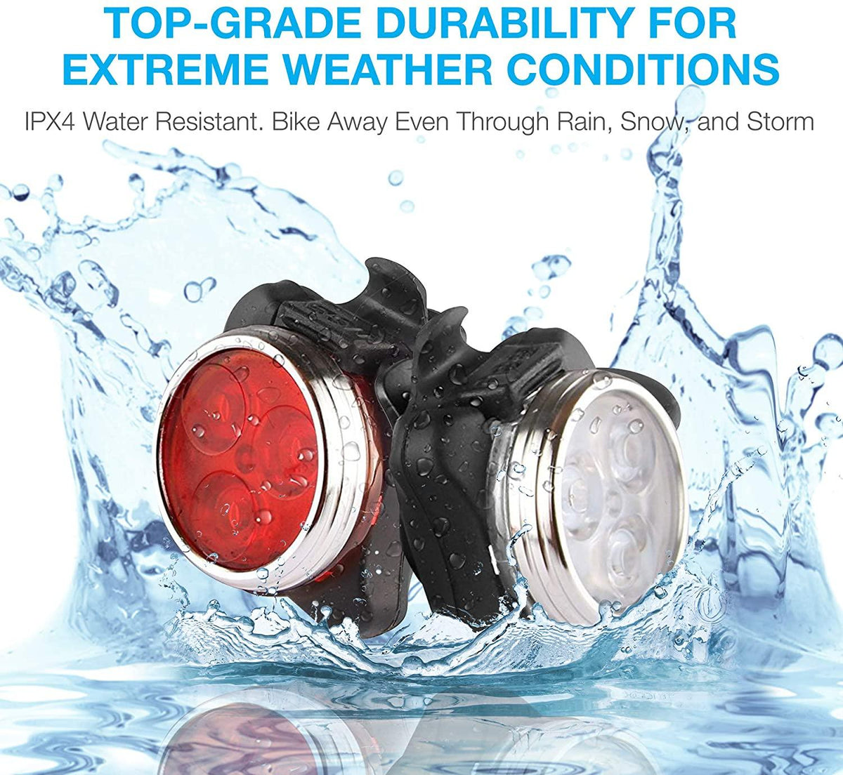 Stevvex USB bike light set with front white LED and rear red LED, 4 modes, 650mAh on Tampa Home & Garden Store