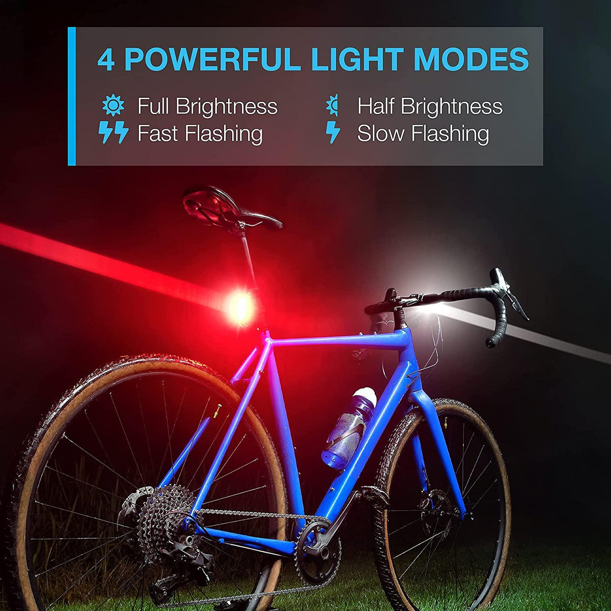 Stevvex USB bike light set with front white headlight and rear red taillight, 4 modes, 650mAh on Tampa Home & Garden Store