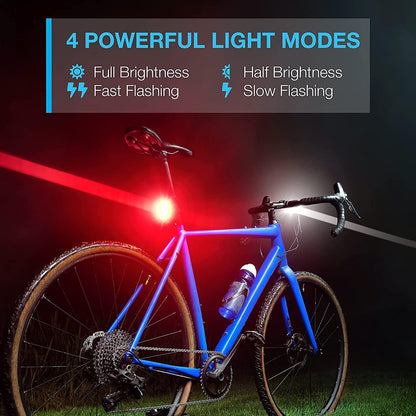 Stevvex USB bike light set with front white headlight and rear red taillight, 4 modes, 650mAh on Tampa Home & Garden Store