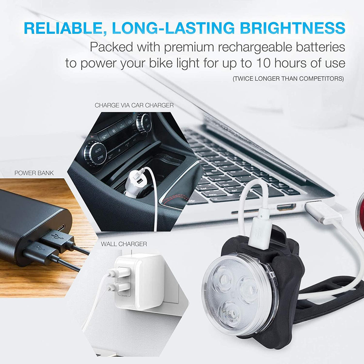 Bike lights set Stevvex with front headlight and rear taillight USB rechargeable 4 modes on Tampa Home & Garden Store