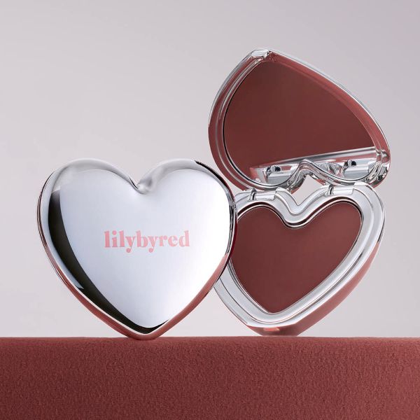 Luv Beam Cheek Mousse compact with heart-shaped silver lid in burgundy blush by lilybyred on Tampa Home & Garden Store