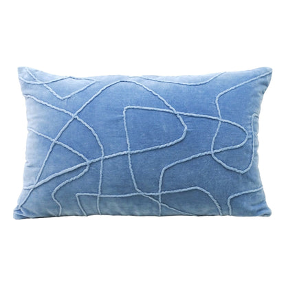 Vibhsa Linden solid velvet embroidered decorative pillow 14x24 blue with geometric lines on Tampa Home & Garden Store