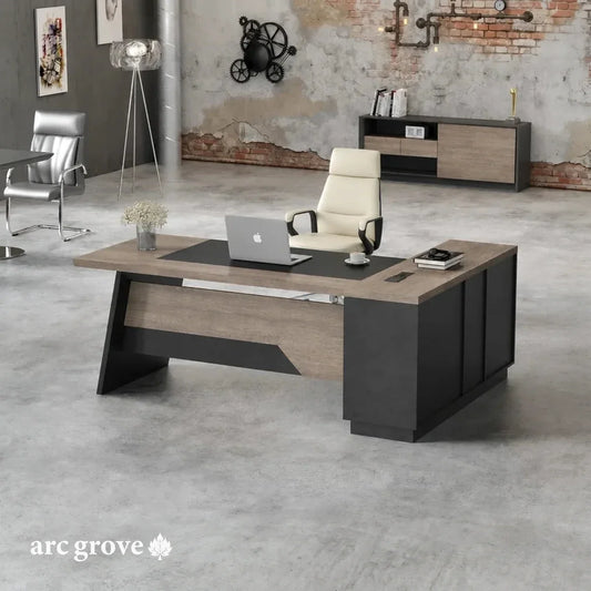 Modern L Shaped Mahogany Desk and Storage Cabinet