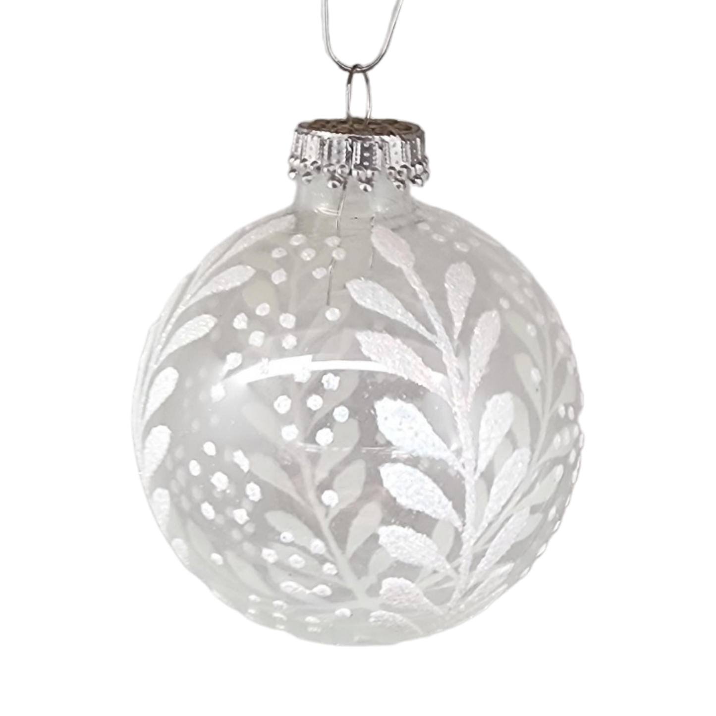 Boules de verre Krebs Value, lot de 4 - Motif botanique neigeux sur fond blanc