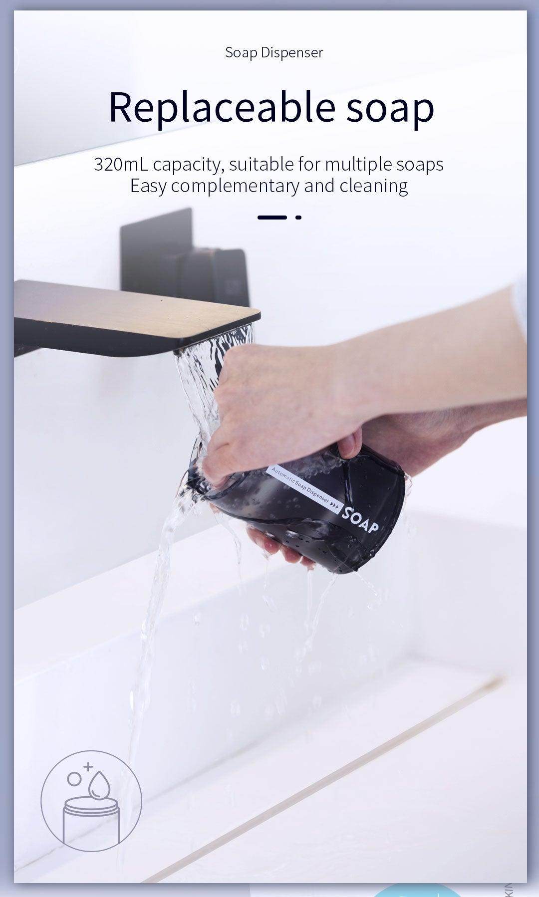 Liquid soap dispenser Stevvex, touchless foaming unit with display, black USB rechargeable on Tampa Home & Garden Store