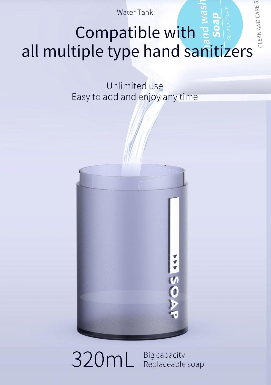 Stevvex 320ml USB rechargeable touchless foaming soap dispenser with display in metallic gray on Tampa Home & Garden Store