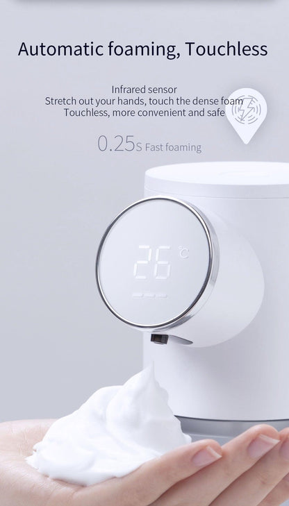 Stevvex touchless foaming soap dispenser with temperature display, USB rechargeable, white on Tampa Home & Garden Store