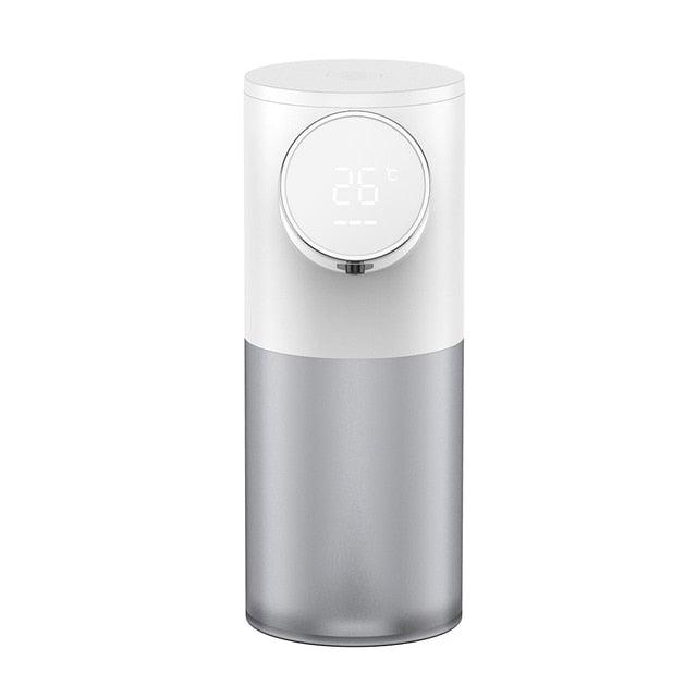 Stevvex touchless foaming soap dispenser with USB rechargeable temp display white & silver body on Tampa Home & Garden Store