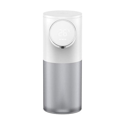 Stevvex touchless foaming soap dispenser with USB rechargeable temp display white & silver body on Tampa Home & Garden Store