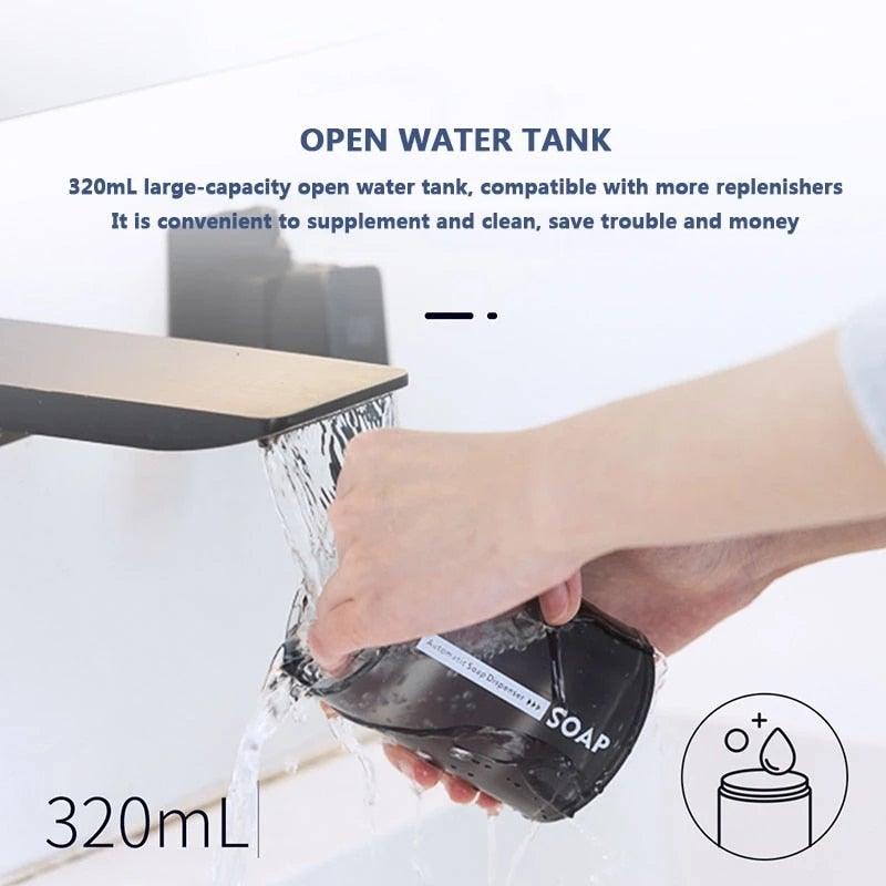 Stevvex 320mL black foaming soap dispenser with display USB rechargeable touchless sensor on Tampa Home & Garden Store