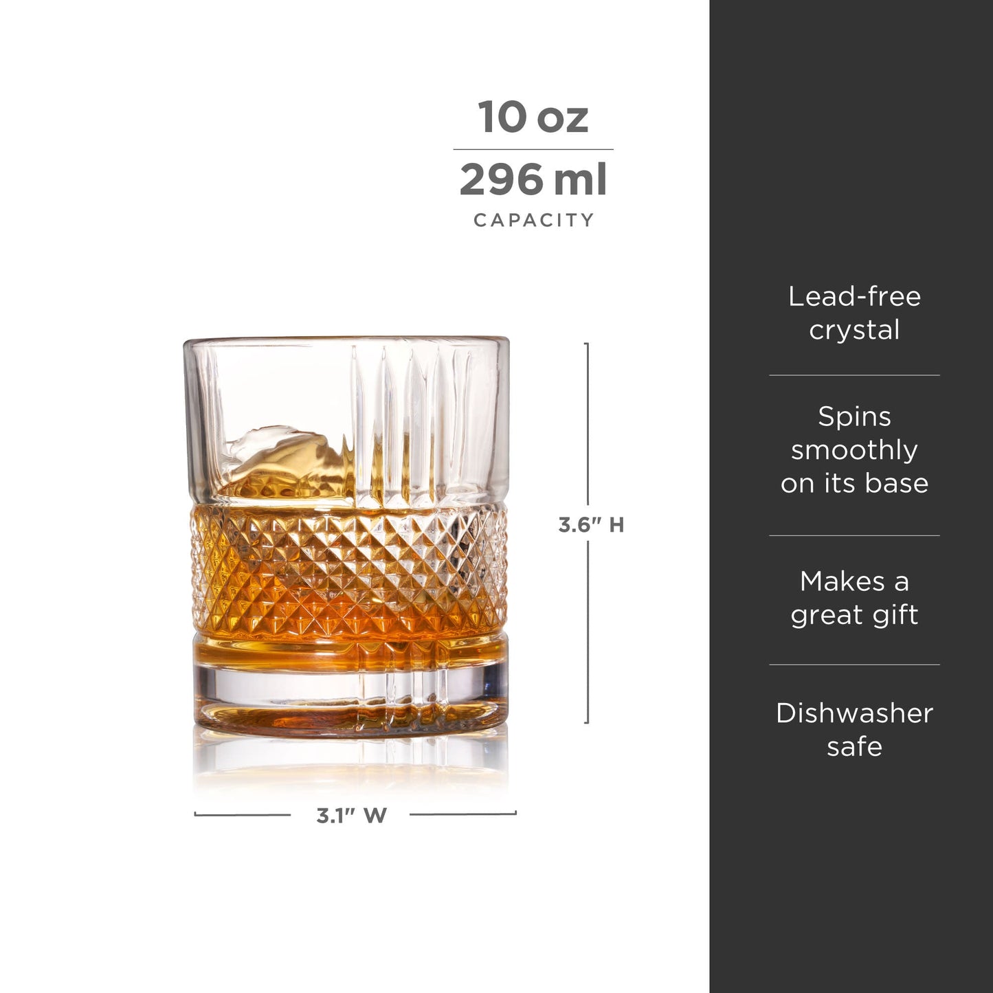 Rotating crystal whiskey rocks glass for the home