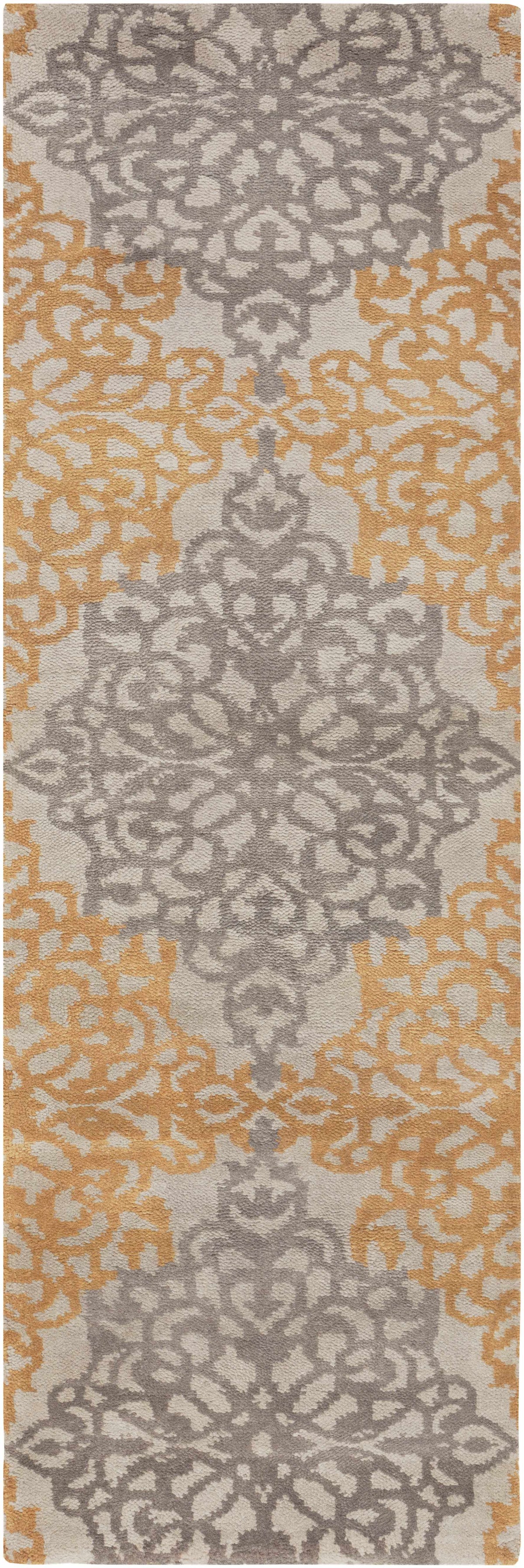 Lisle Wool Area Rug by Boutique Rugs in gray/orange damask, clearance on Tampa Home & Garden Store