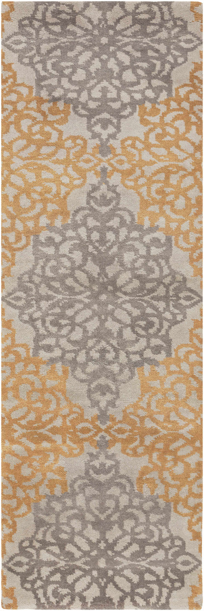 Lisle Wool Area Rug by Boutique Rugs in gray/orange damask, clearance on Tampa Home & Garden Store