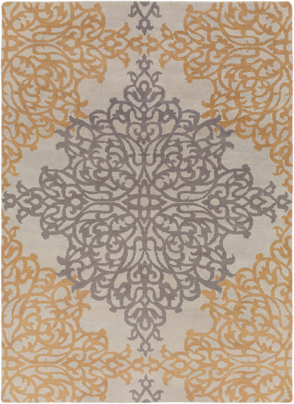 Lisle Wool Area Rug by Boutique Rugs with lavender and orange damask on beige rug on Tampa Home & Garden Store