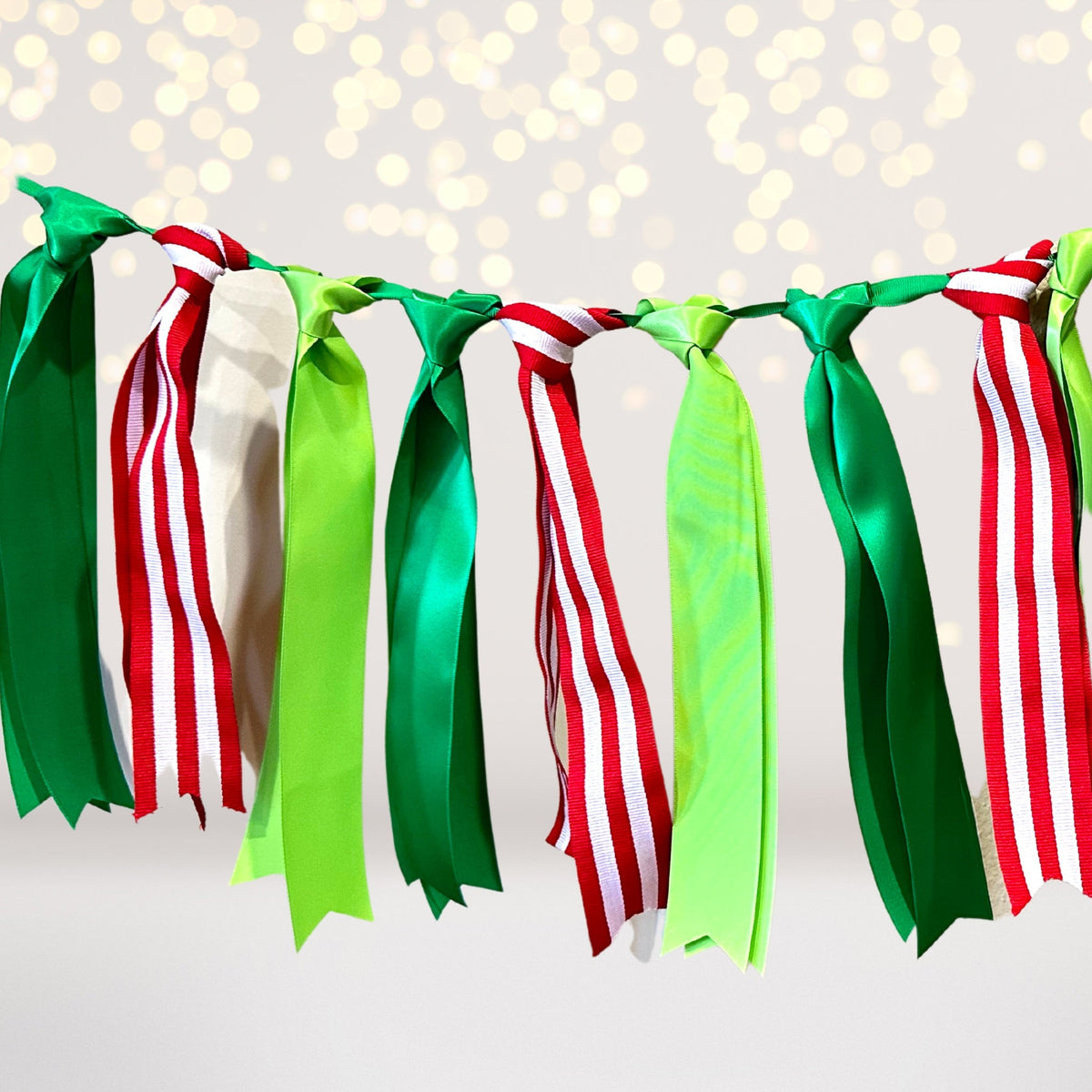 Little Elf Kids Play Tent Gift Set green satin and red striped ribbons garland on Tampa Home & Garden Store