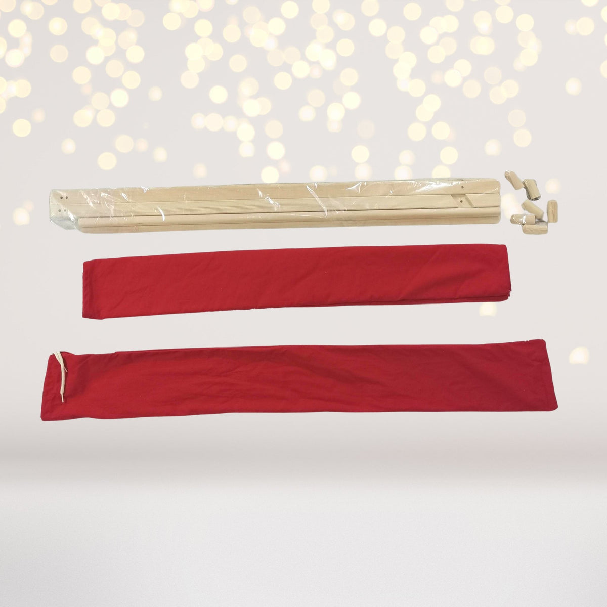 Little Elf Play Tent Gift Set natural wood poles red fabric by Chicky Chicky Bling Bling on Tampa Home & Garden Store